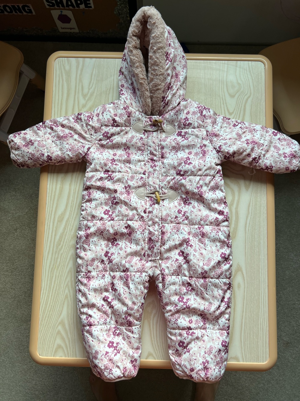 Jessica Simpson Pink Floral Hooded Puffer One-Piece Snowsuit
